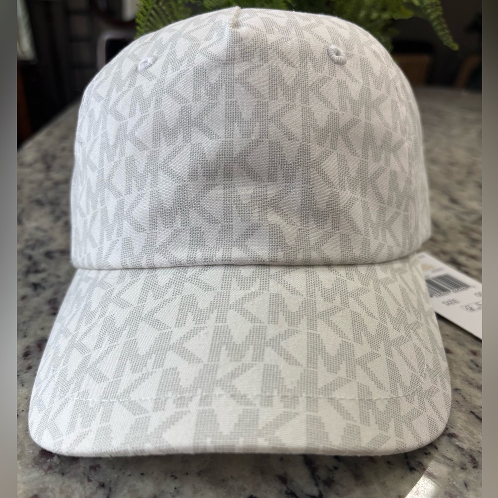 Michael Kors White/Light Gray Monogram Baseball Cap